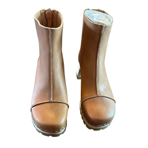 Swedish Hasbeens Stitchy Leather Ankle Boot Wood Clog Midsole NEW EU 36 US 6 - Picture 2 of 10